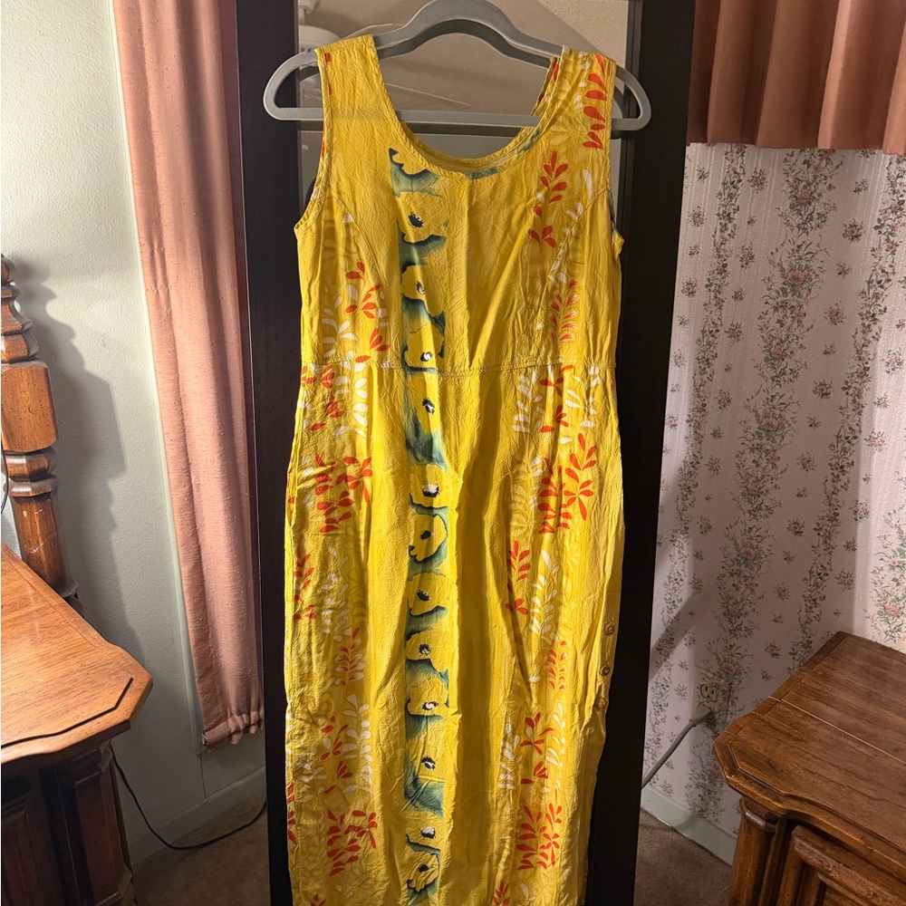 Jams World Yellow Maxi Dress with Blue and Orange Floral Design